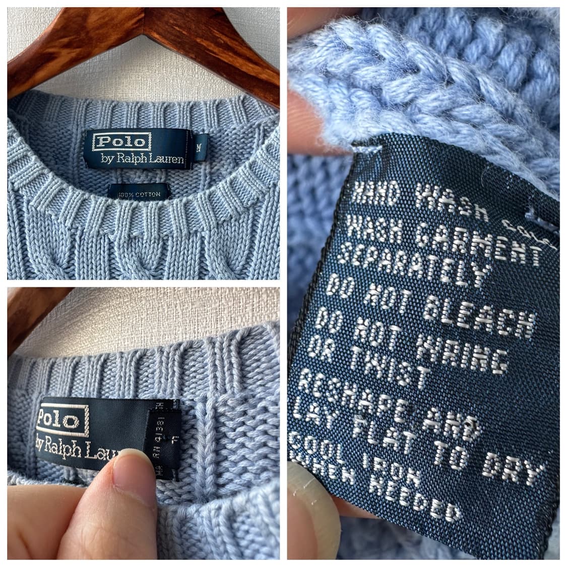 폴로 랄프로렌 케이블 니트 코튼 스웨터 스카이 블루 M 상품이미지10