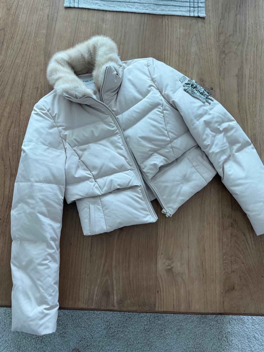 오브제 밍크퍼 아이보리 숏 패딩 상품이미지2