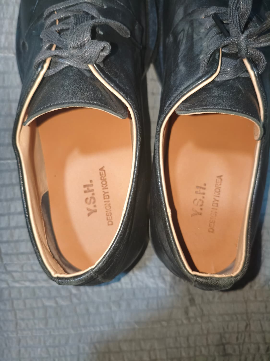 ysh 블랙 퀼팅 가죽 남성 구두 더비 슈즈 스퀘어 280mm 상품이미지6