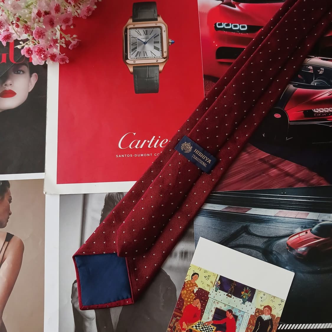 히시야 실크 레드 도트 패턴 슬림 넥타이 7.9cm A+등급 A19513 상품이미지5