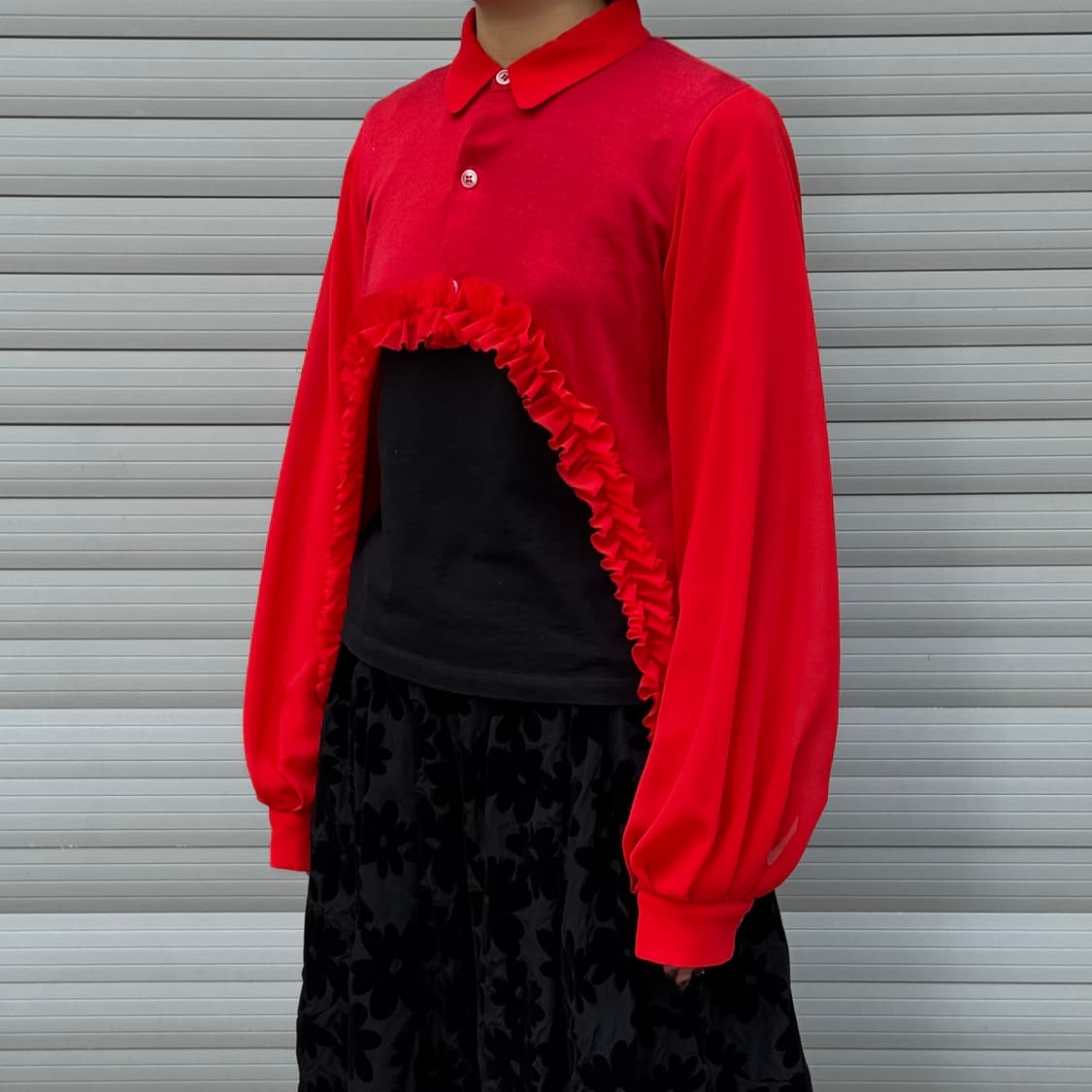 Tulle Ruffle Red Short Cardigan 상품이미지10
