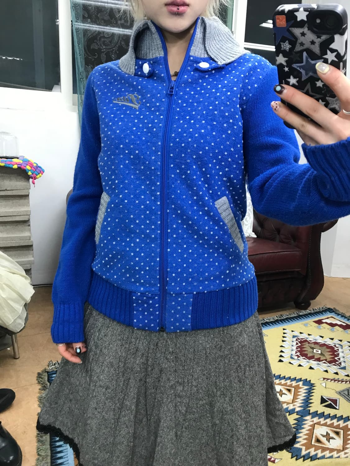 필라 휠라 여성 골프 도트 니트집업 자켓 상품이미지1