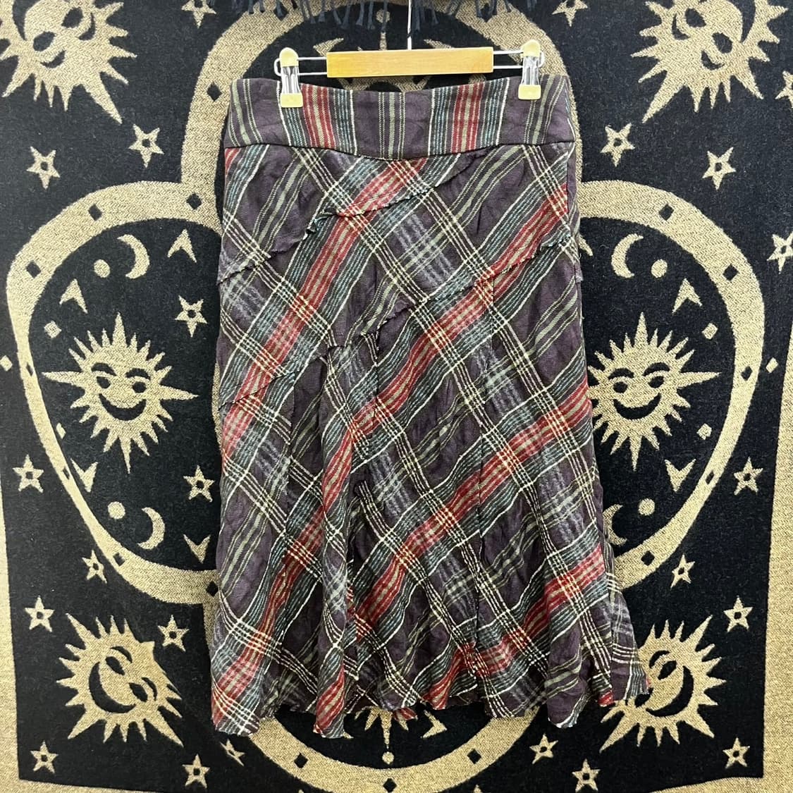 빈티지 컨트리 보헤미안 레트로 체크 언발 미디스커트 K0069 상품이미지4