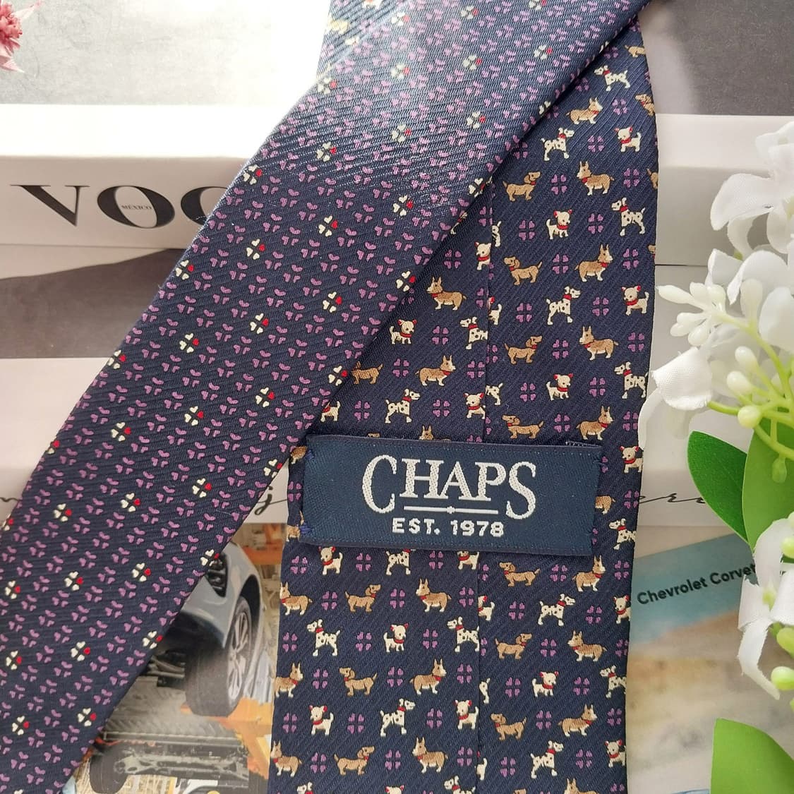 챕스 실크 네이비 강아지 패턴 넥타이 7.5cm A+등급 K1762 상품이미지6
