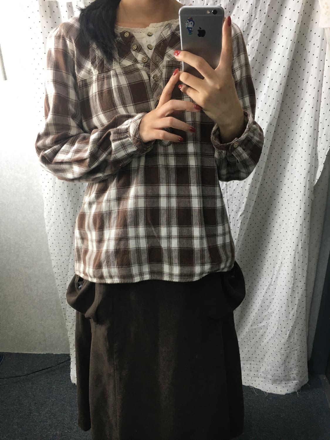 브라운 체크 레이어드 블라우스 상품이미지3