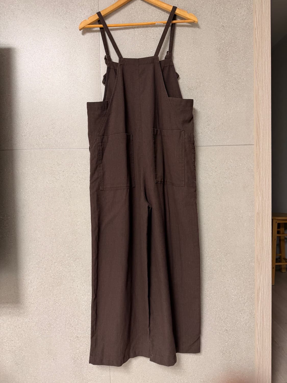 브라운 멜빵 바지 점프수트 린넨 혼방 와이드 상품이미지3