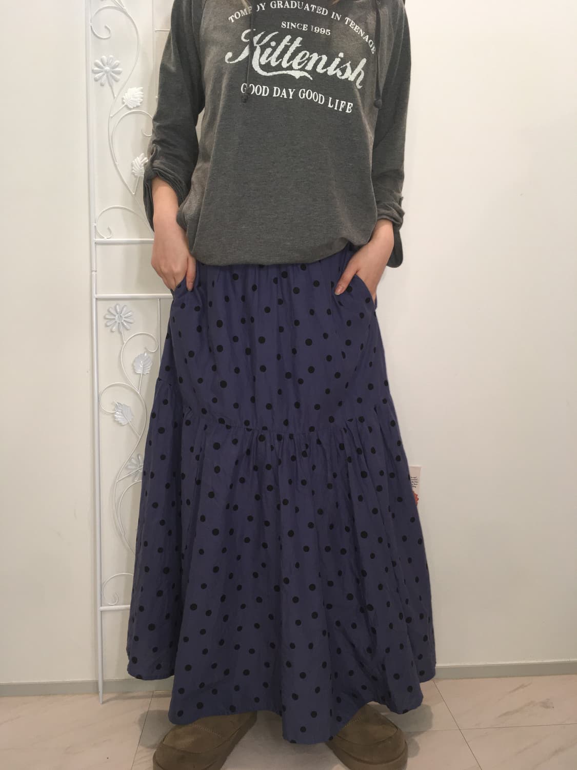 jpn vintage blue navy dot long skirt 상품이미지5