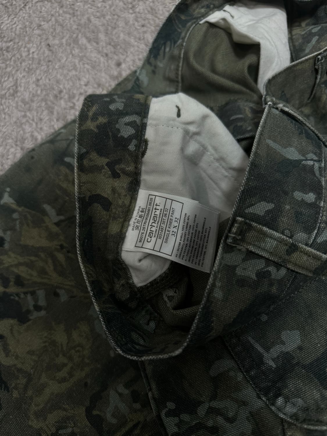 칼하트 싱글니 팬츠 디어본 카모 콤비 그린 스톤 워시드 상품이미지6