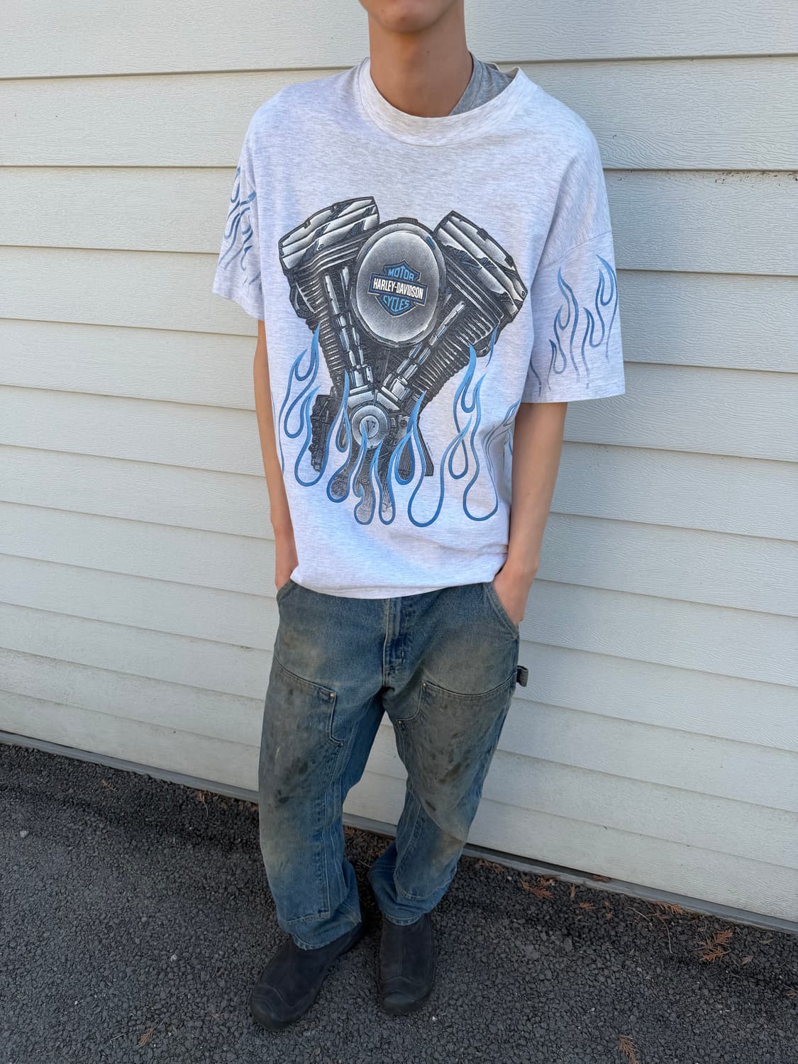 90s Harley Davidson flame t-shirt 상품이미지4