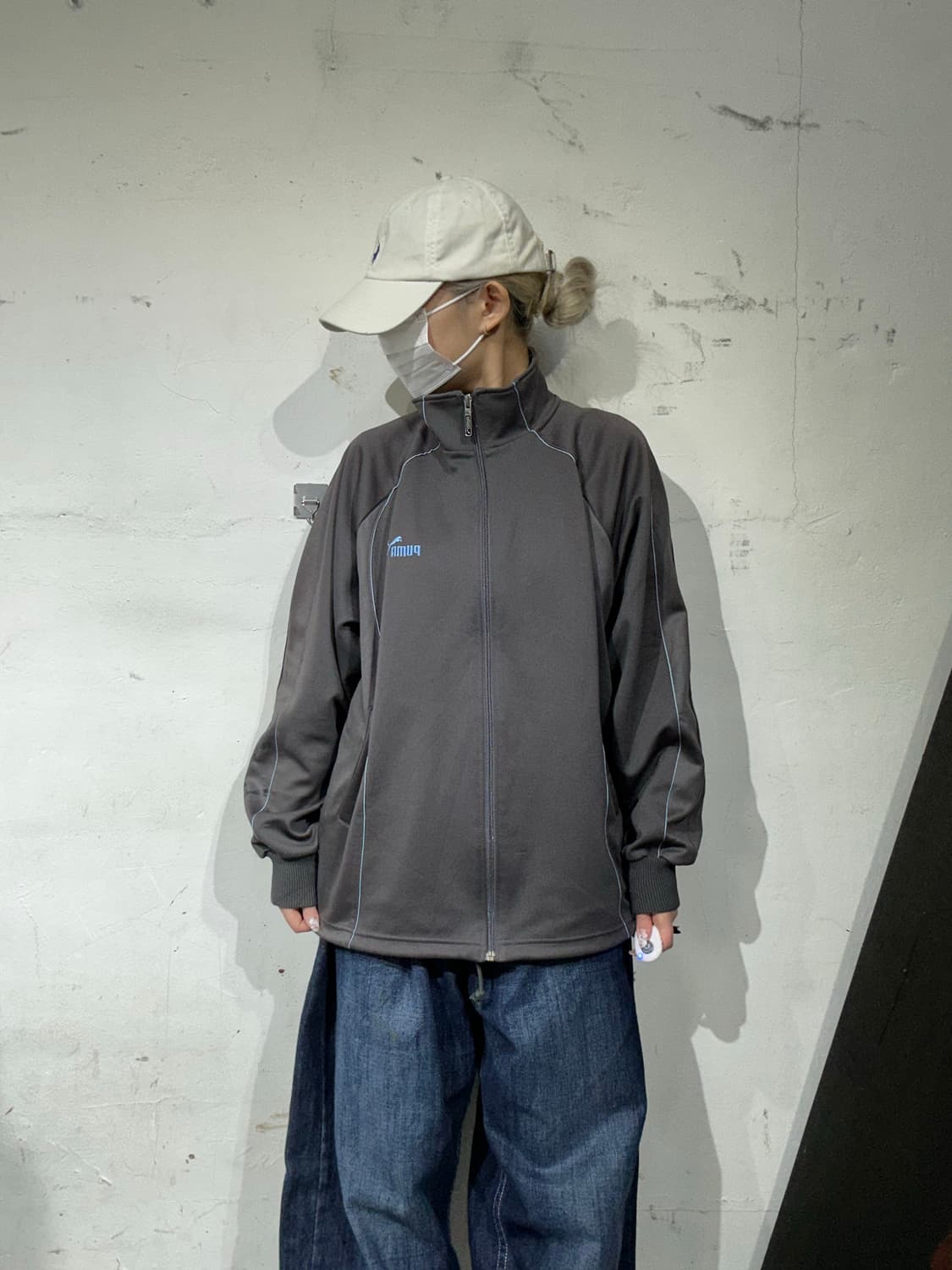 푸마 차콜 오버핏 로고 올드스쿨 트랙탑 져지 M 상품이미지2