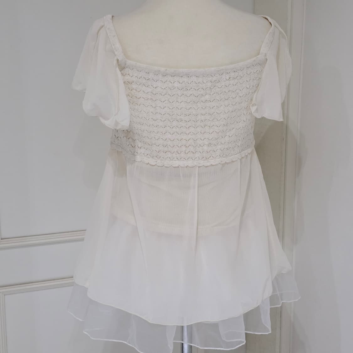 일본빈티지)라떼히메갸루 엔젤 모리걸 니트글리터 시스루 셔링 슬리브리스 상품이미지3