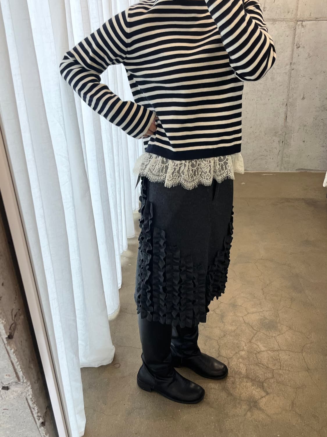 B.MING by beams 레이스 스트라이프 니트 상품이미지6