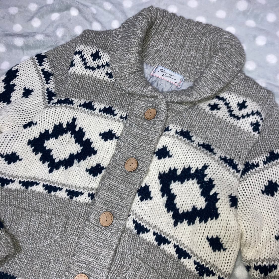 모리걸 아가일 니트 가디건 코트 상품이미지3