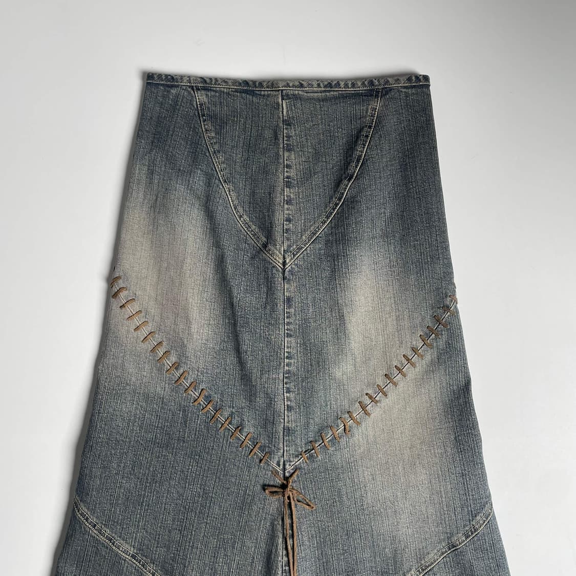 Ozoc 레더 끈 데님 스커트 상품이미지2