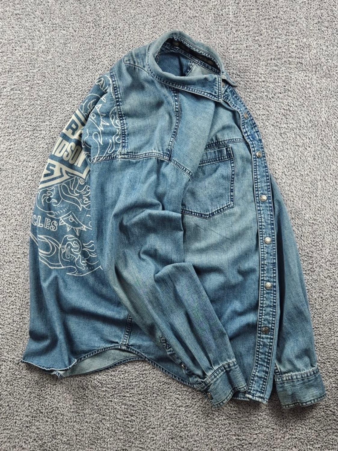 할리데이비슨 백 프린팅 데님 바이커 셔츠 ( L ) / 11114 상품이미지5