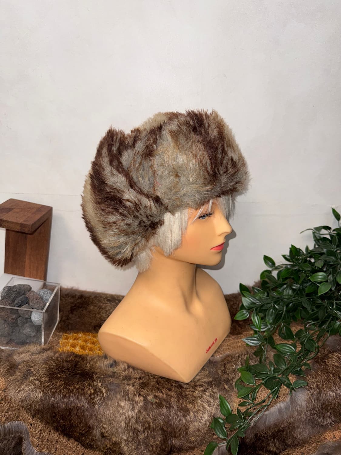 Mixed blue brown faux fur trapper hat 상품이미지4