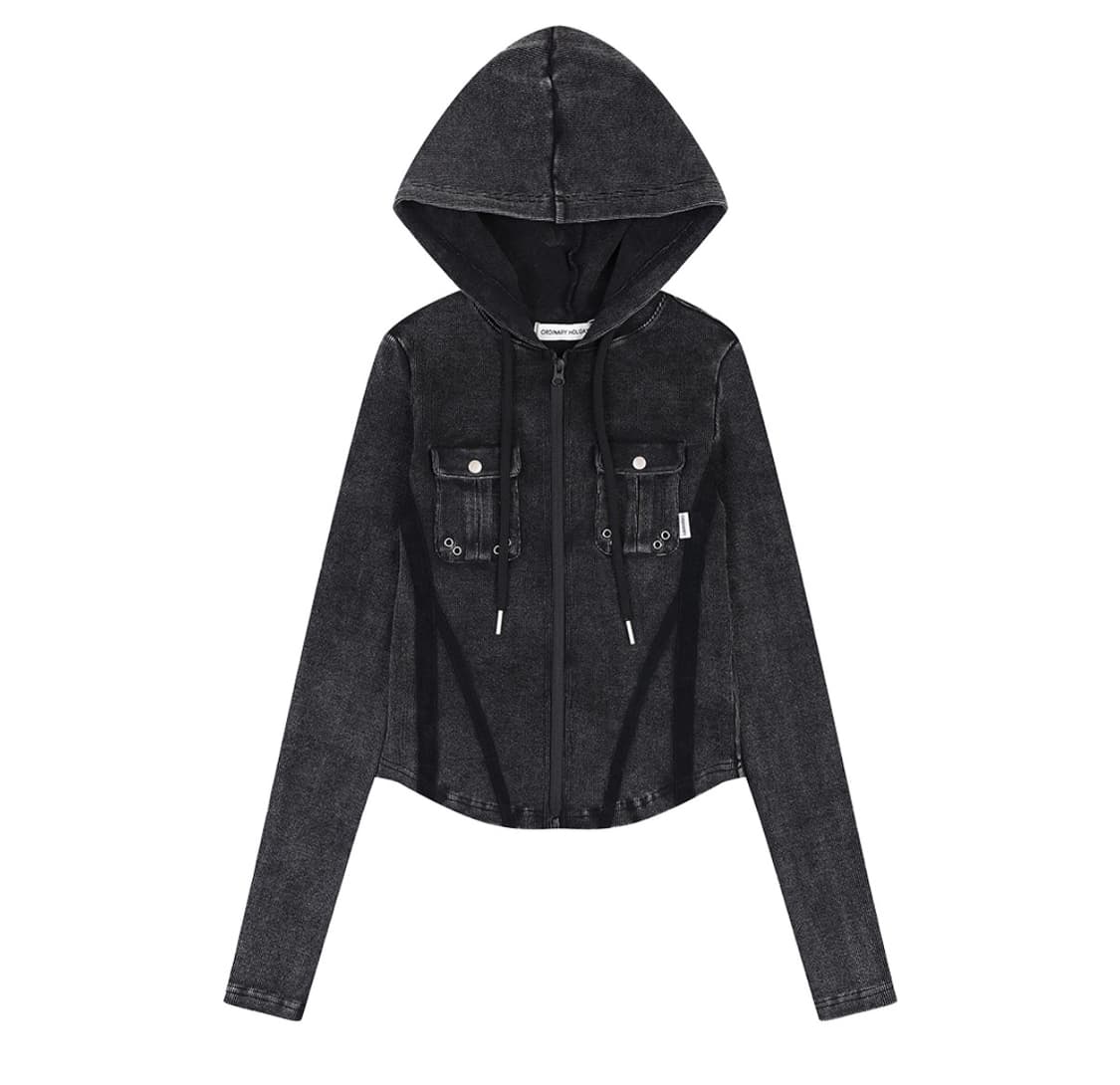 오디너리홀리데이 피그먼트 슬림 라인집업 블랙 상품이미지1