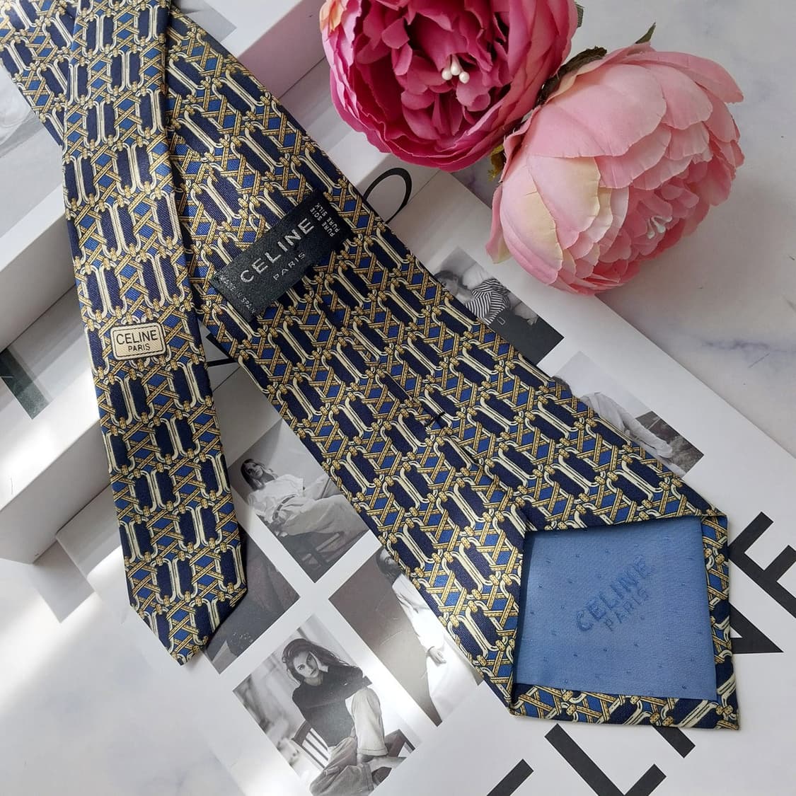 CELINE 셀린느 실크 네이비 패턴 넥타이 9.5cm A+등급 K258 상품이미지5
