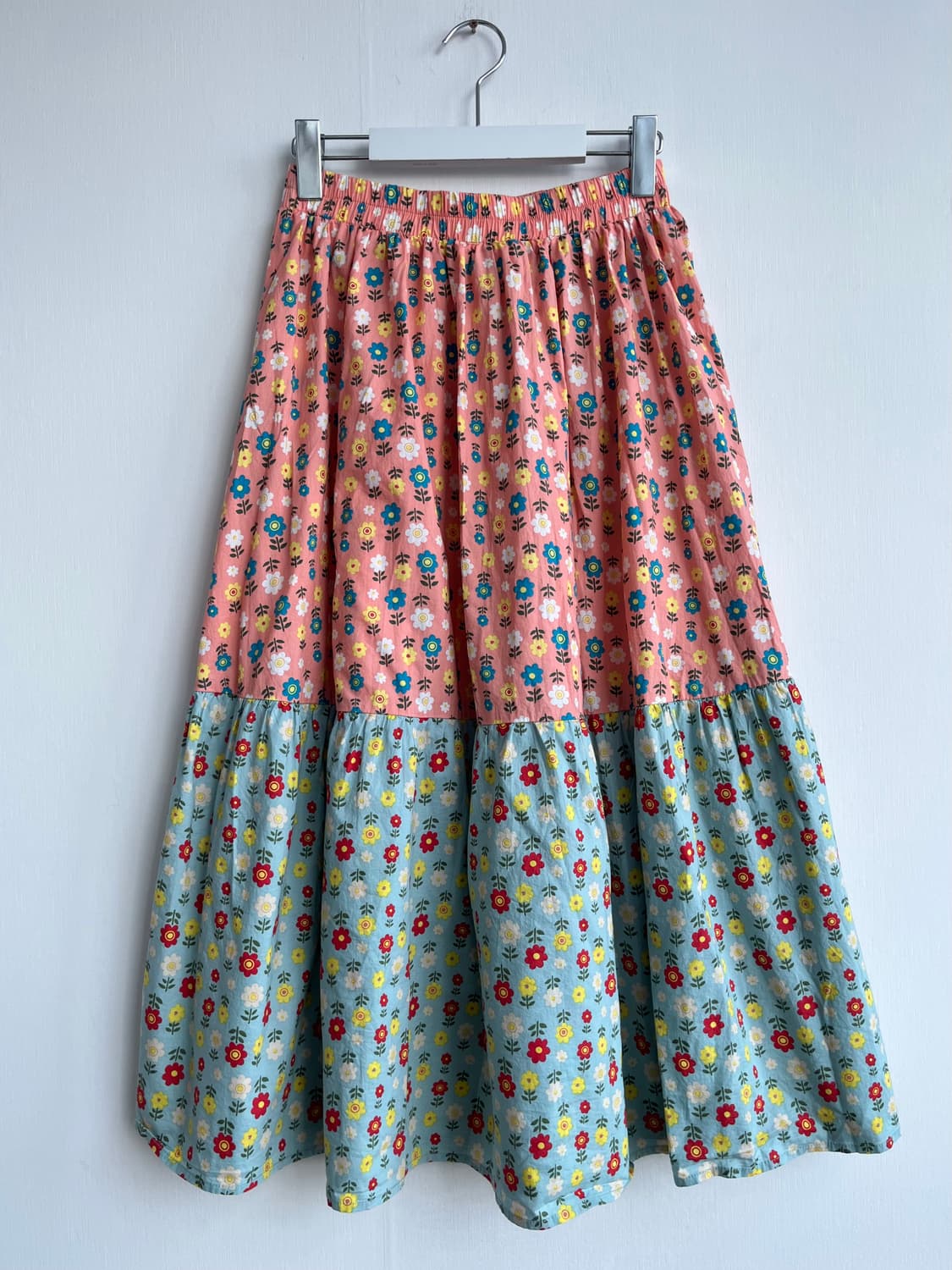 Merlot 플로럴 배색 스커트 상품이미지1