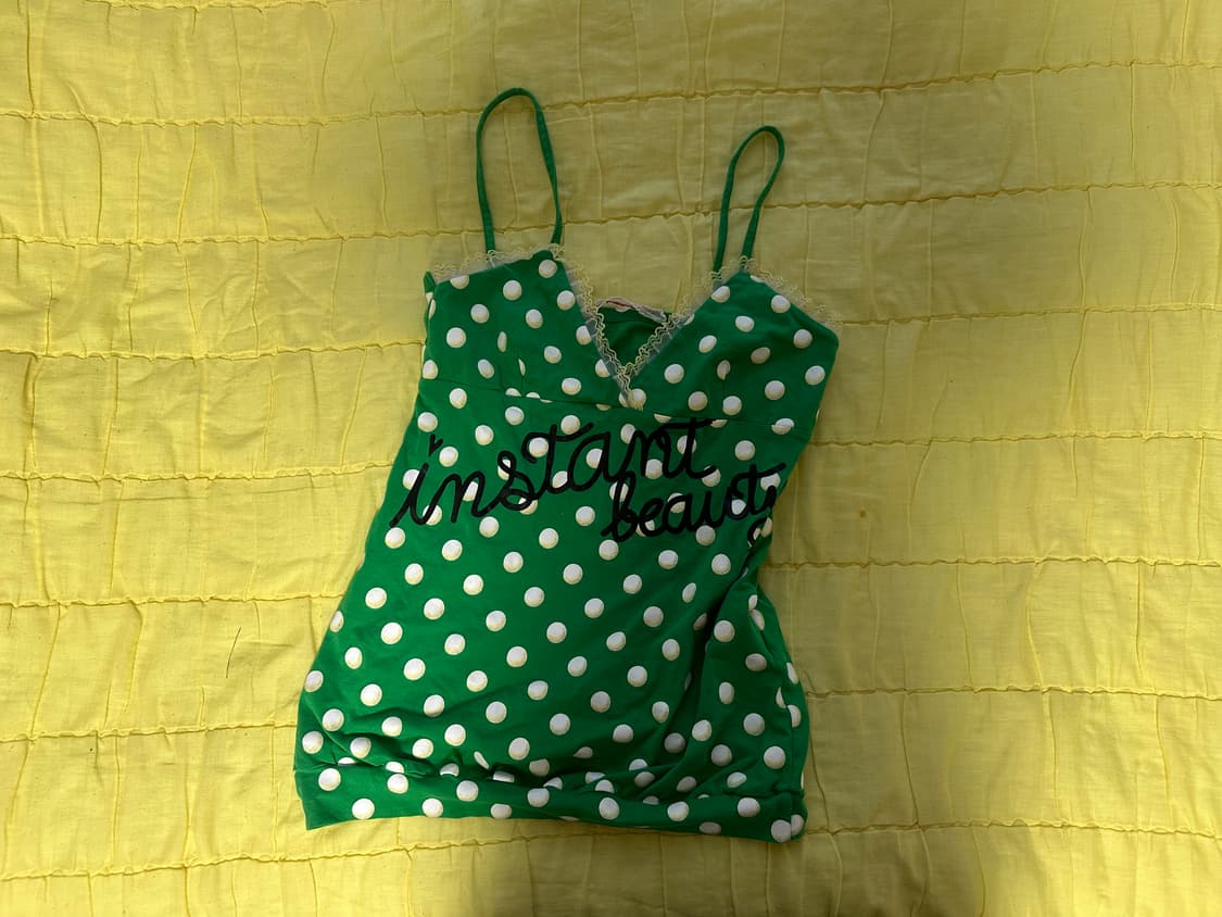 도트 그린 캐미솔 코튼 상품이미지1