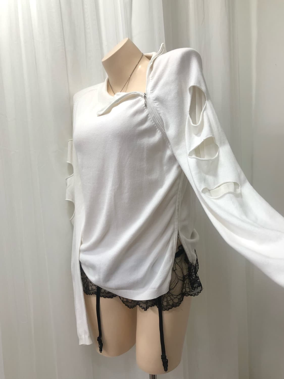 sleeve detail white unbalanced zip up  상품이미지5