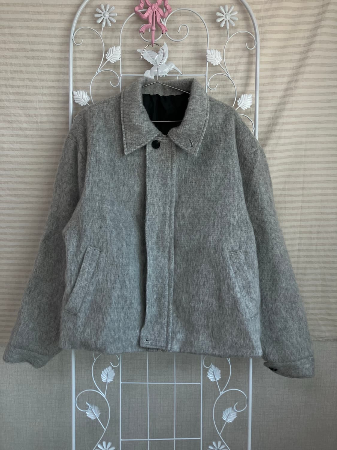 빈티지 그레이 모헤어 집업 블루종 y2k 스트릿 갸루 펑키 일본빈티지  상품이미지1