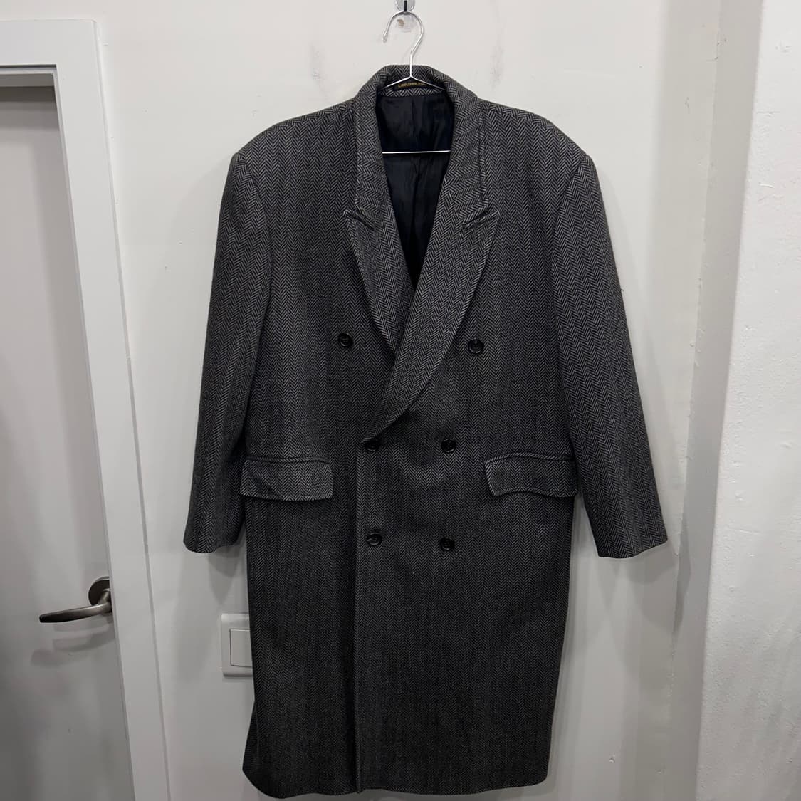 런던포그 울 헤링본 투톤 롱 더블코트 상품이미지2