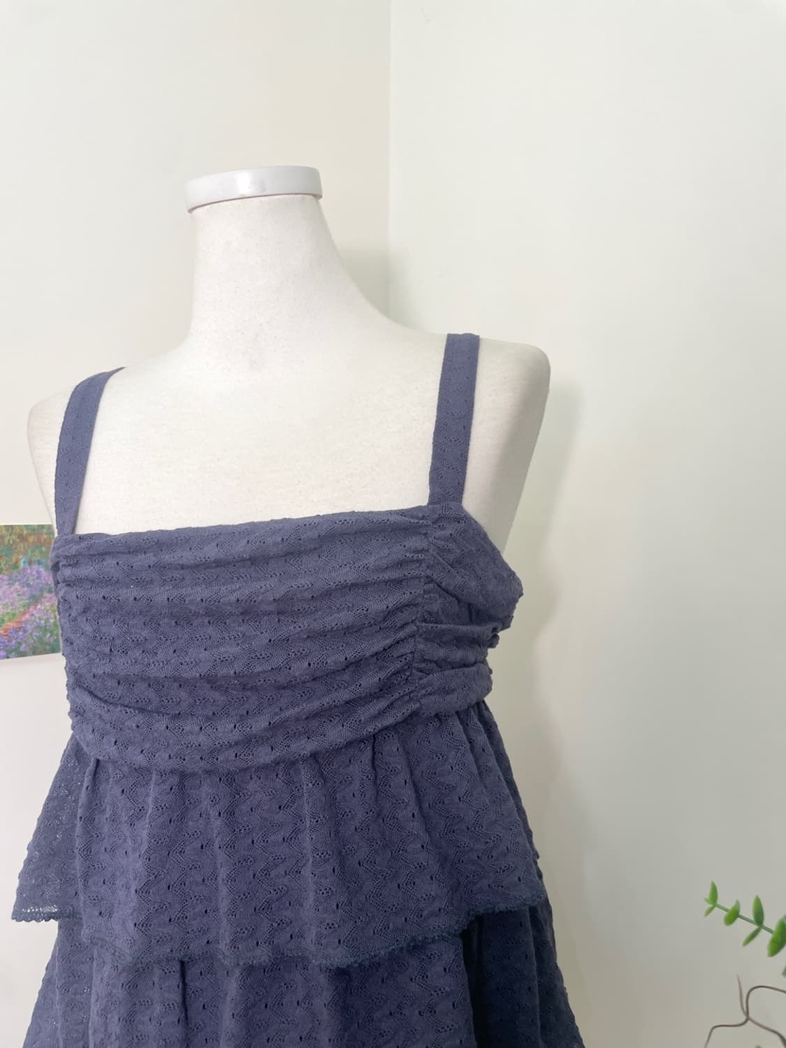KUMIKYOKU navy crochet lace shirring sle 상품이미지7