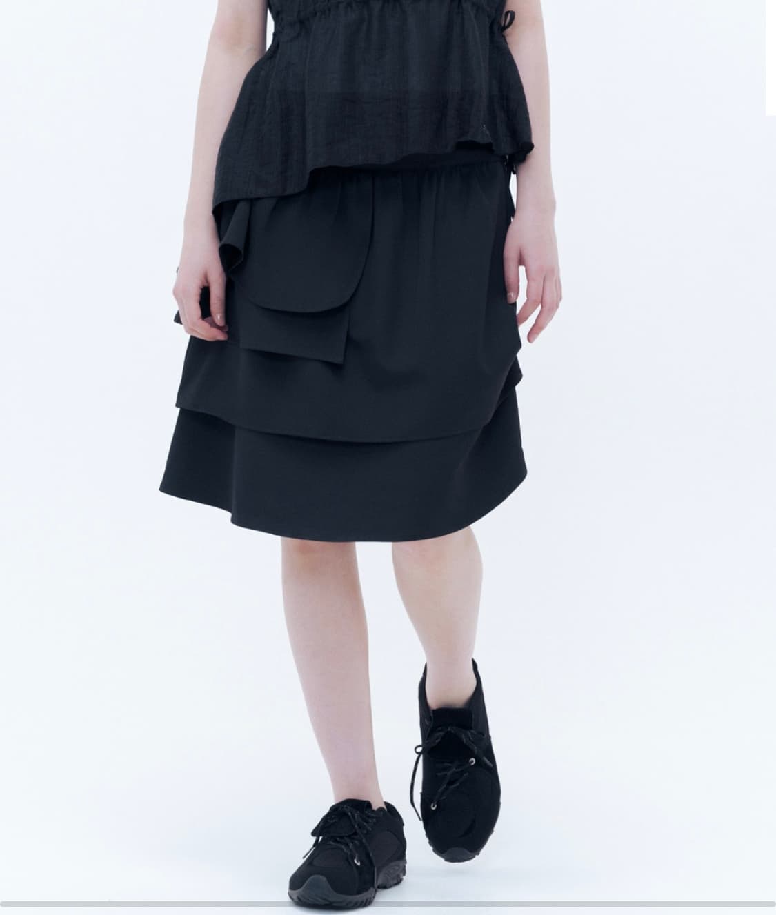 미세키서울 언발란스 레이어 미디 스커트 블랙 레이어드 상품이미지1