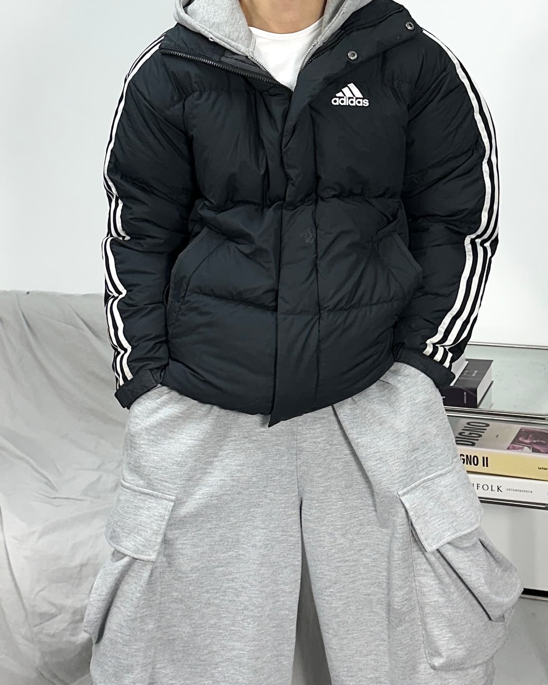 아디다스 삼선 블랙 패딩 M 상품이미지1