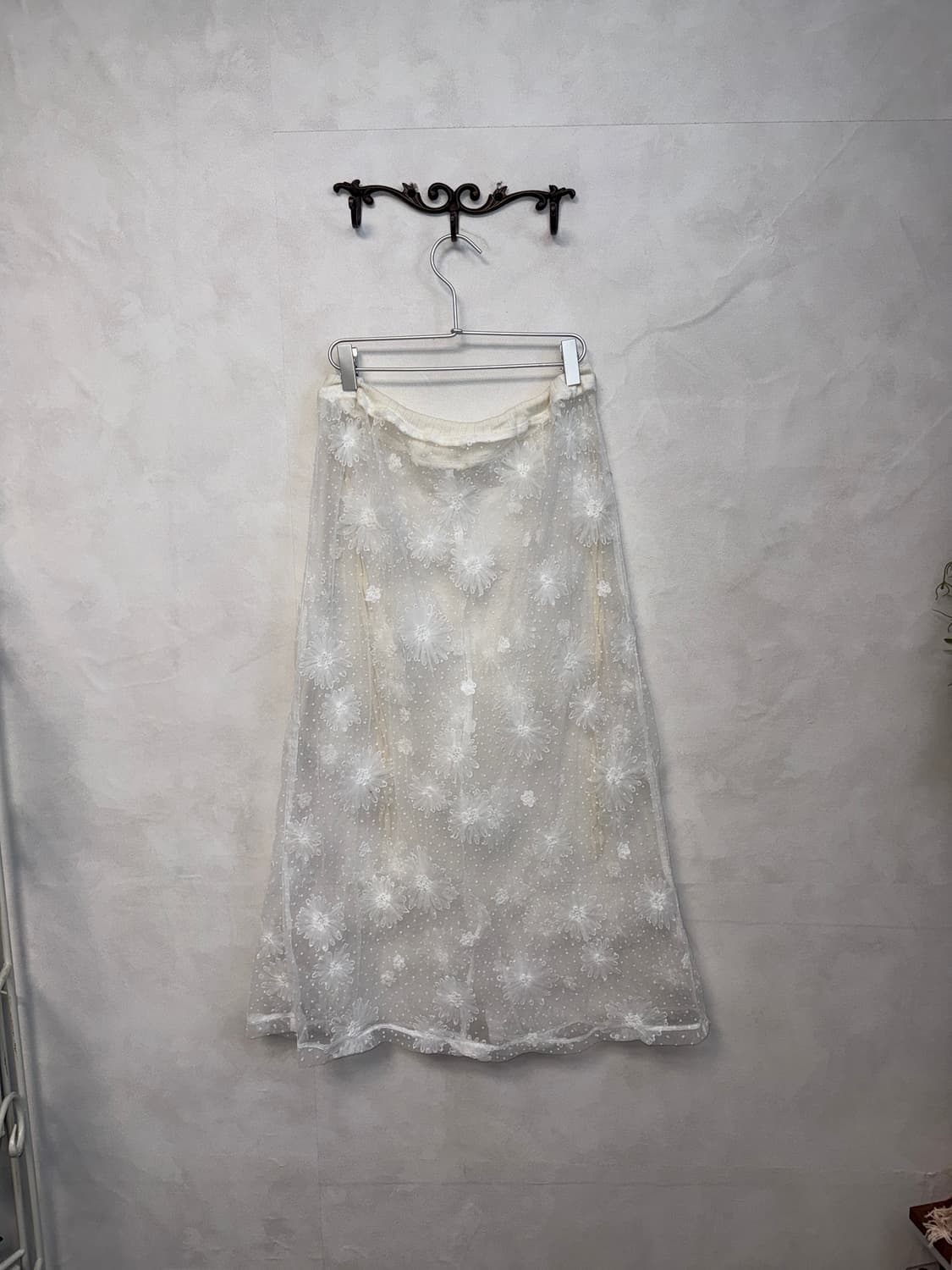 Ivory bohemian floral lace mesh skirt 상품이미지1