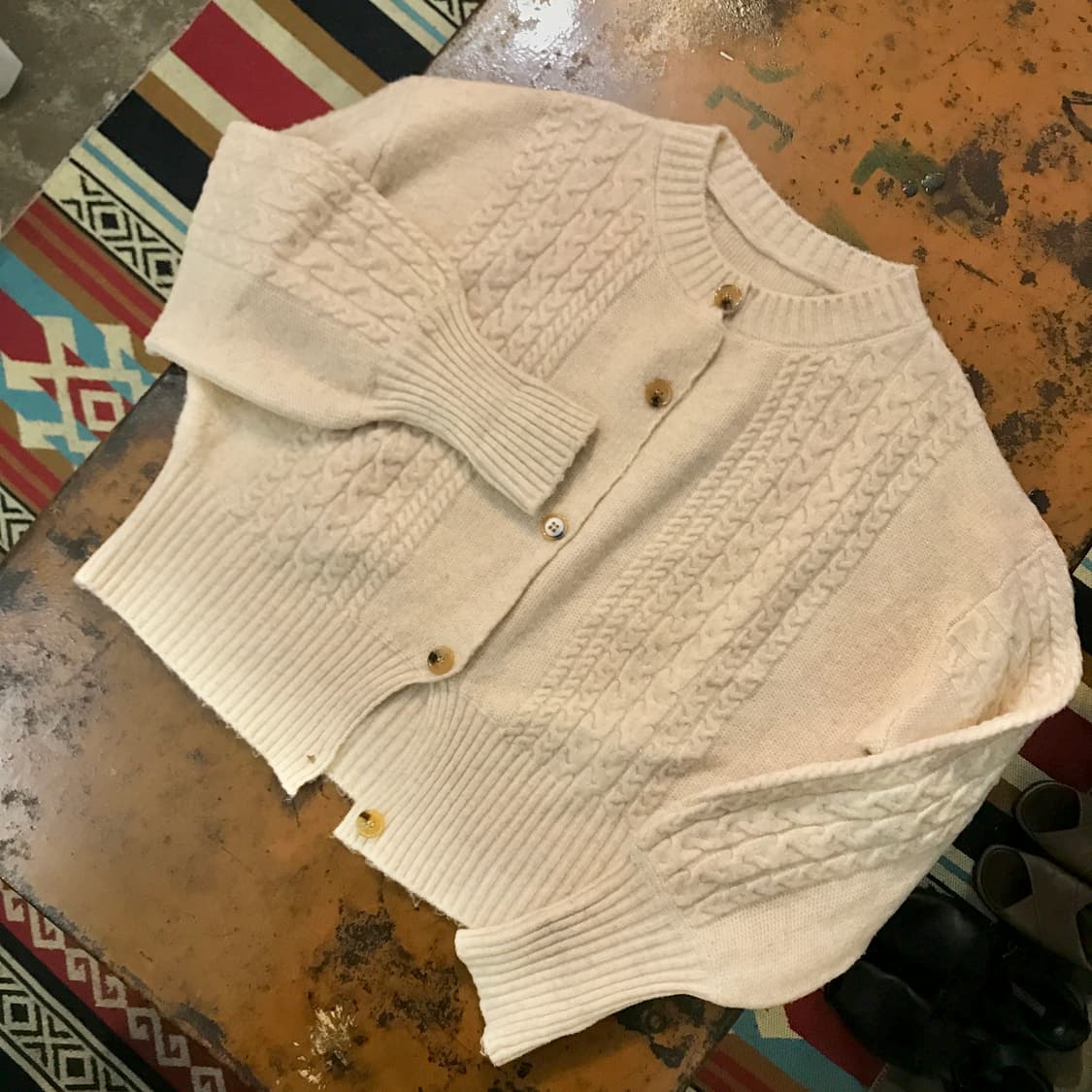 VTG 빈티지 베이지 케이블 울 숏 가디건 여성 프리사이즈 상품이미지2