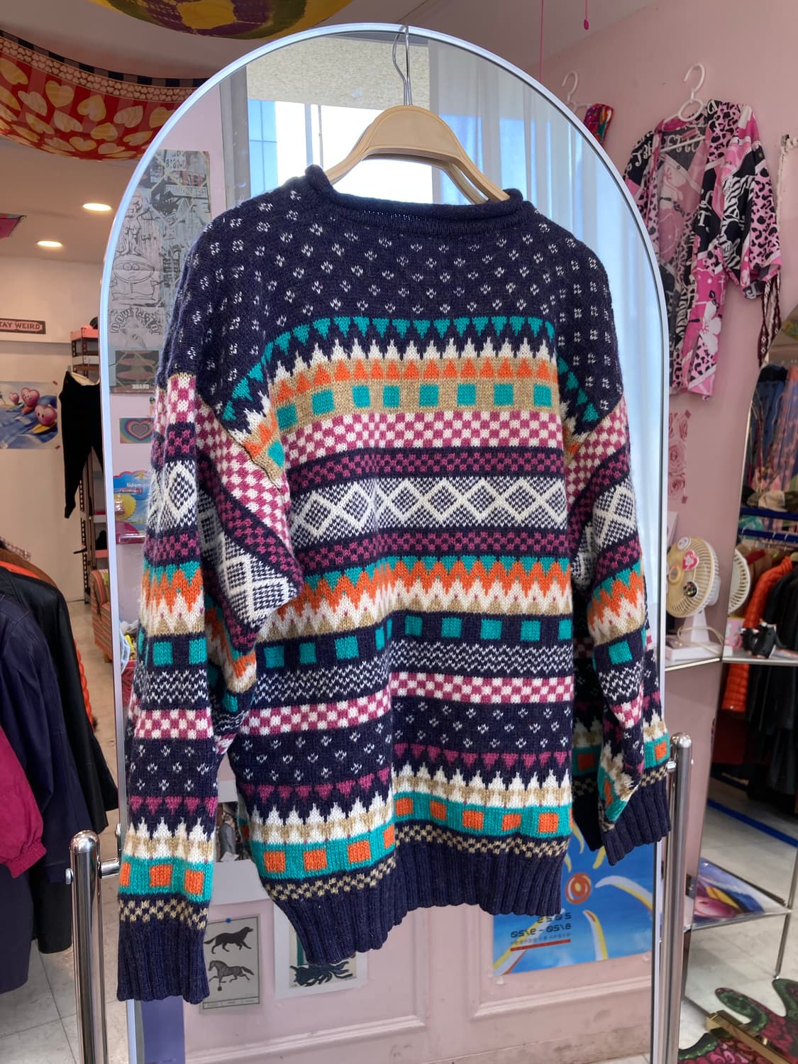 울 100% 빈티지 노르딕 패턴 라운드 니트 상품이미지5