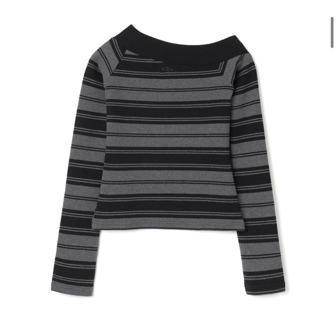 밀로우먼 원 숄더 스트라이프 티셔츠 [차콜 그레이] 상품이미지4