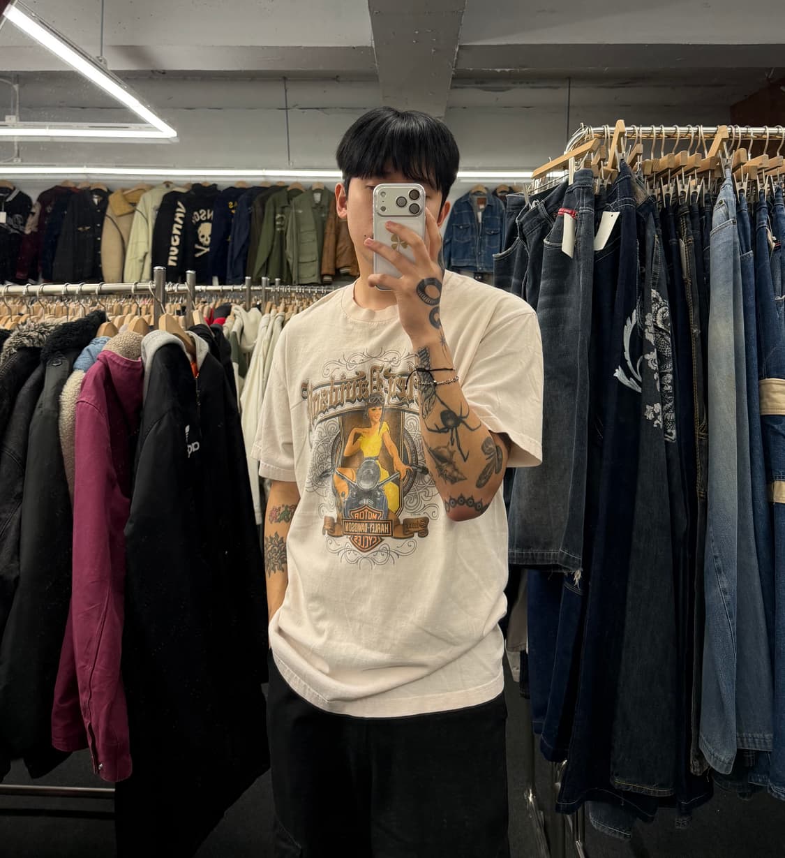 L) 할리데이비슨 빈티지 우먼스 프린팅 화이트 반팔 티셔츠 상품이미지1