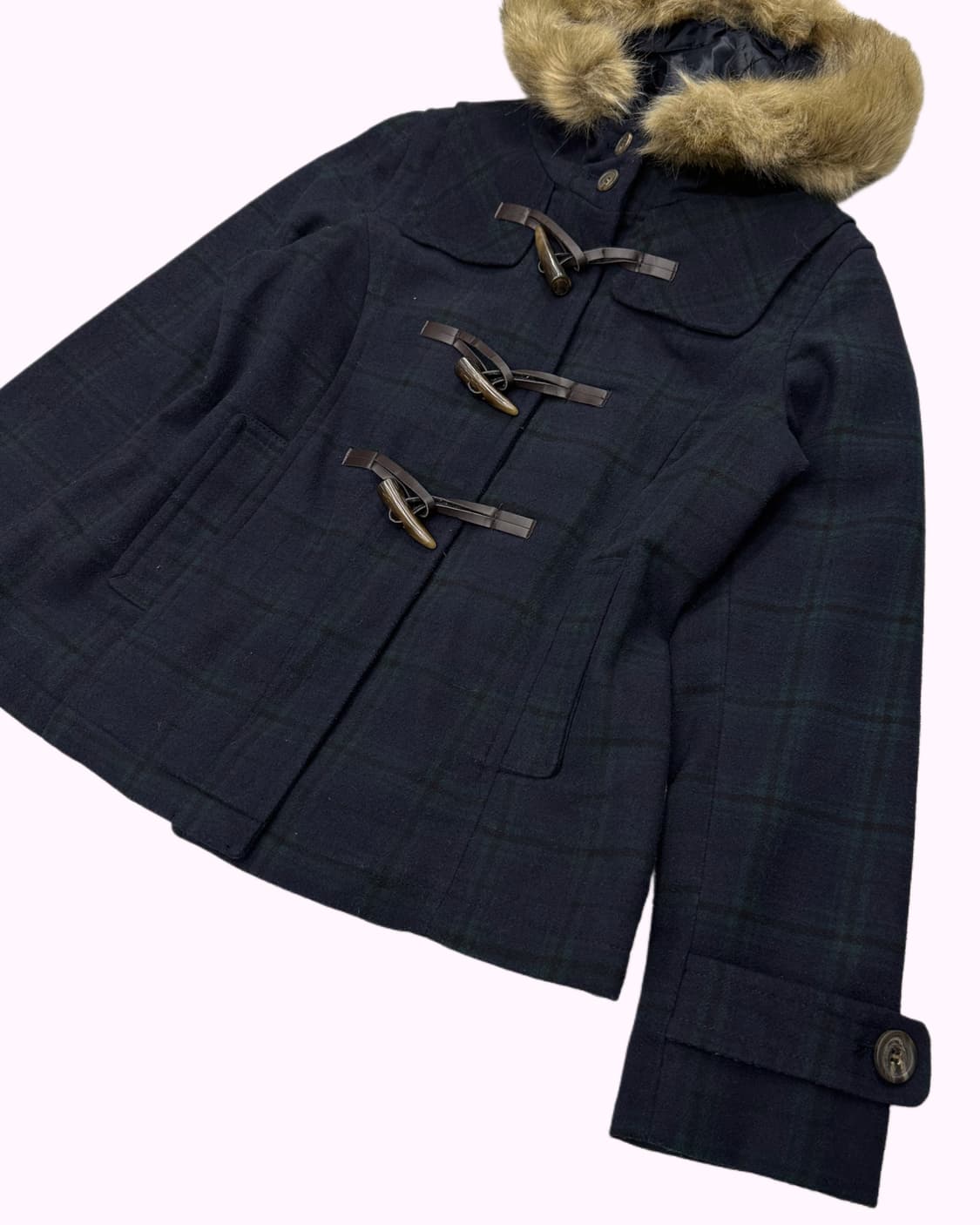 green check hood duffle coat 상품이미지3