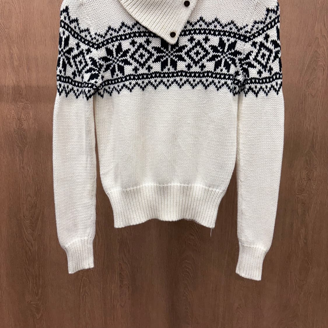 랄프로렌 하이넥 긴팔 숏 니트 블랙 페어아일 노르딕 패턴 디테일 아이보리 상품이미지5