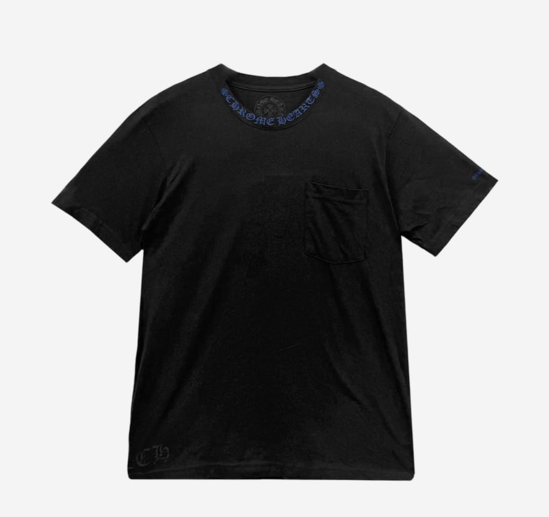 [XL] 새상품 크롬하츠 넥스크립트 로고 숏슬리브 블랙 블루 반팔 티셔츠 상품이미지1