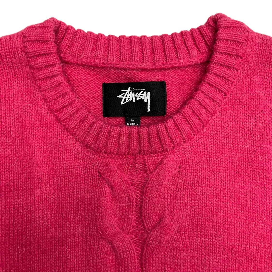 스투시 딸기핑크 꽈배기 케이블 니트 L 상품이미지4