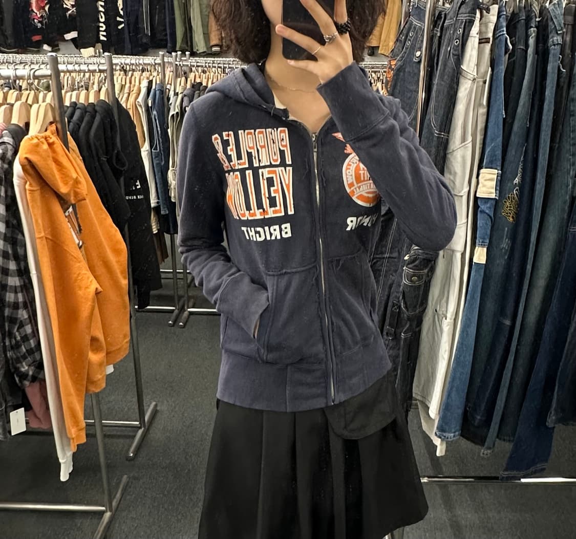 S) purple yellow 빈티지 프린팅 후드 집업 상품이미지2