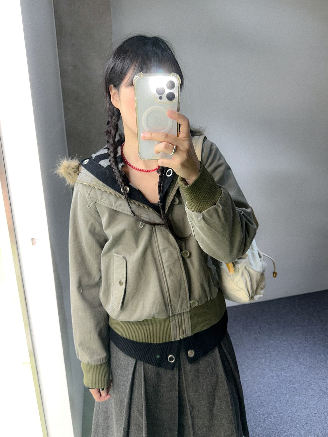 khaki fur trimming n2b jacket 상품이미지3