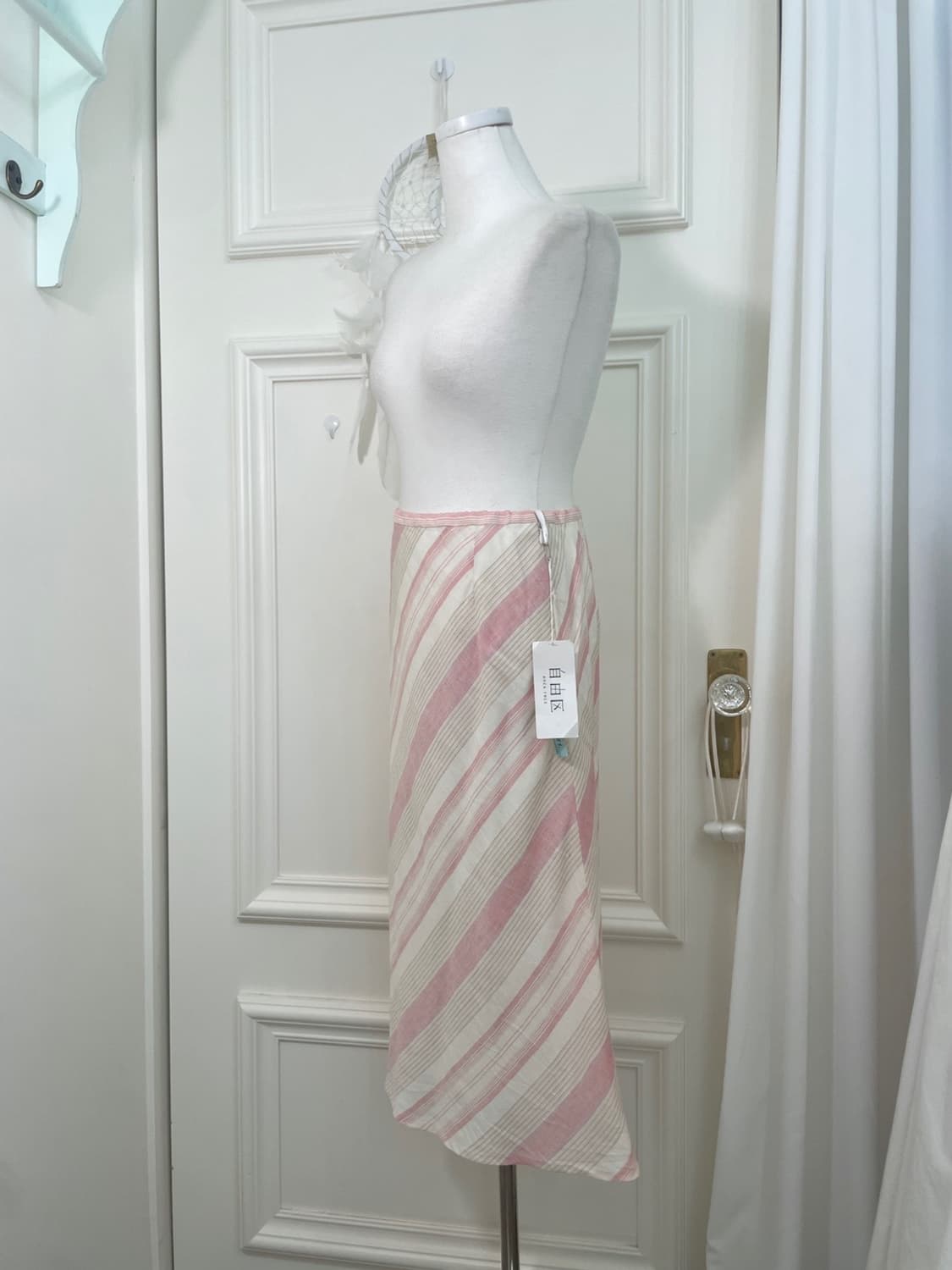 ivory pink stripe linen skirt 상품이미지2
