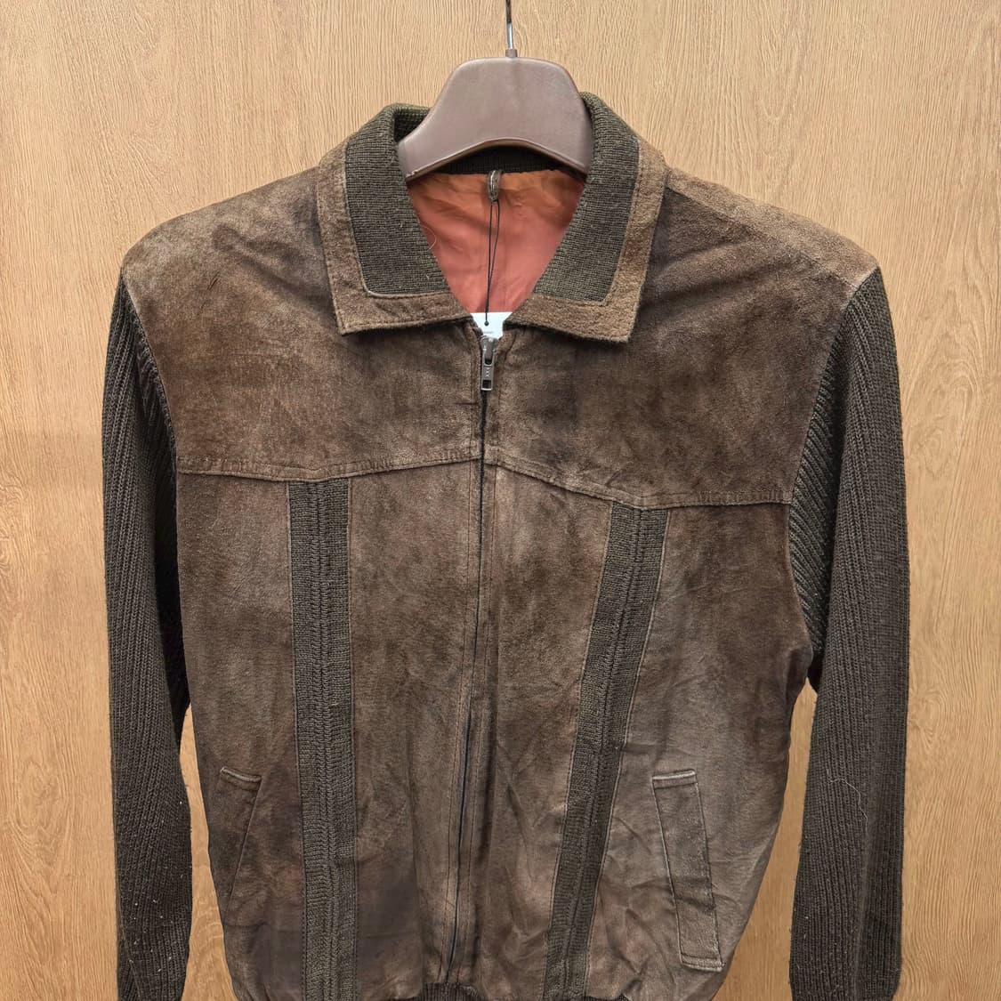 빈티지 스웨이드 니트 하이브리드 집업 자켓 하이넥 절개 디테일 브라운 상품이미지4