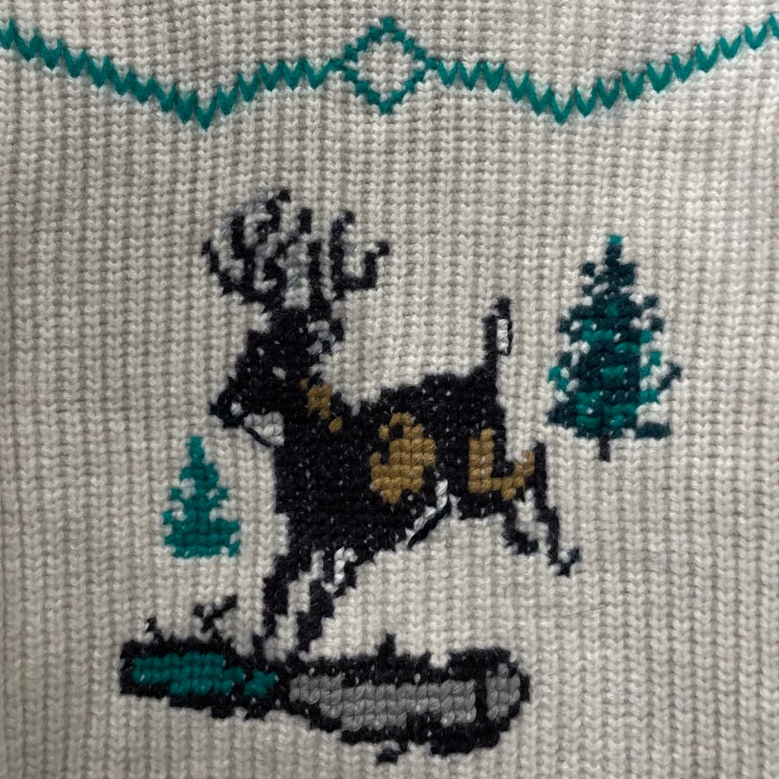 70s 툰드라 캐나다 버진 울 사슴 패턴 코위찬 니트 가디건 상품이미지7