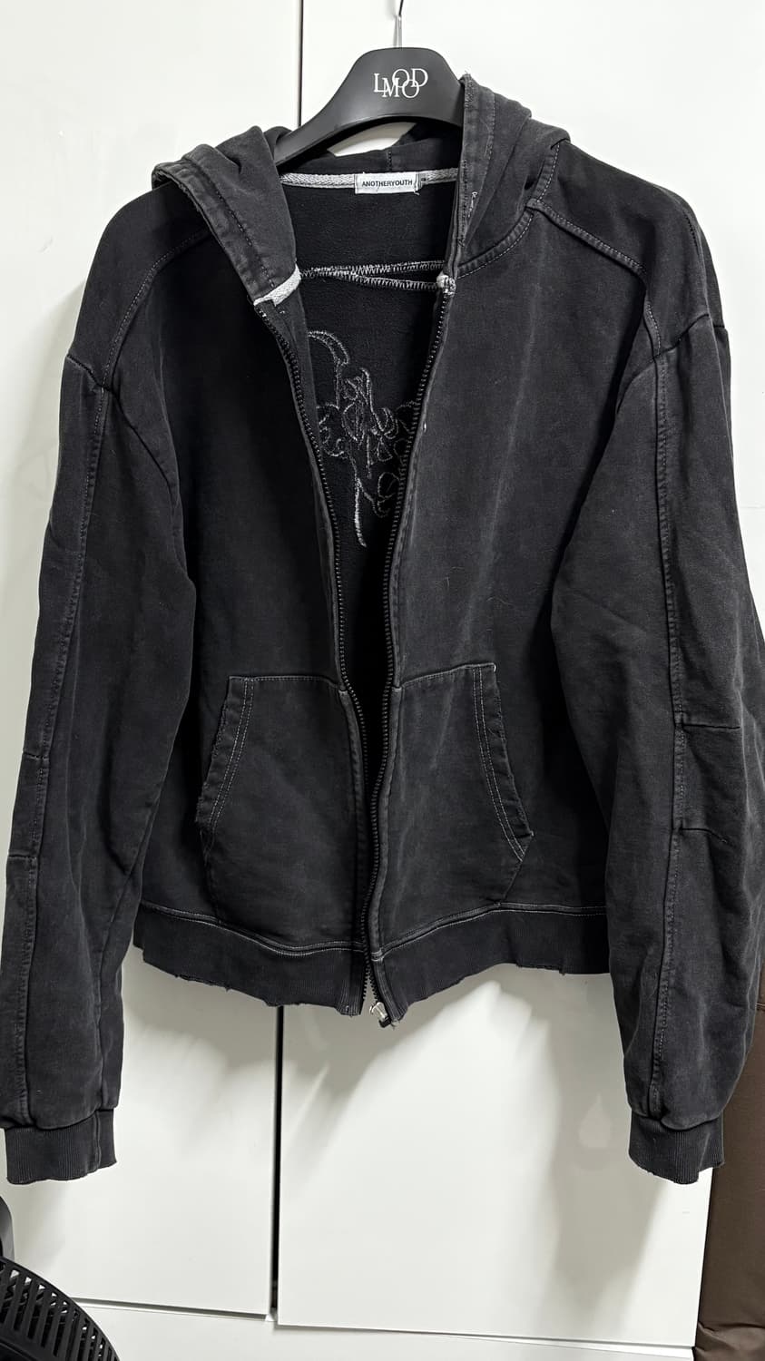 어나더유스 오버다이드 크롭 후드집업 블랙 2 상품이미지3