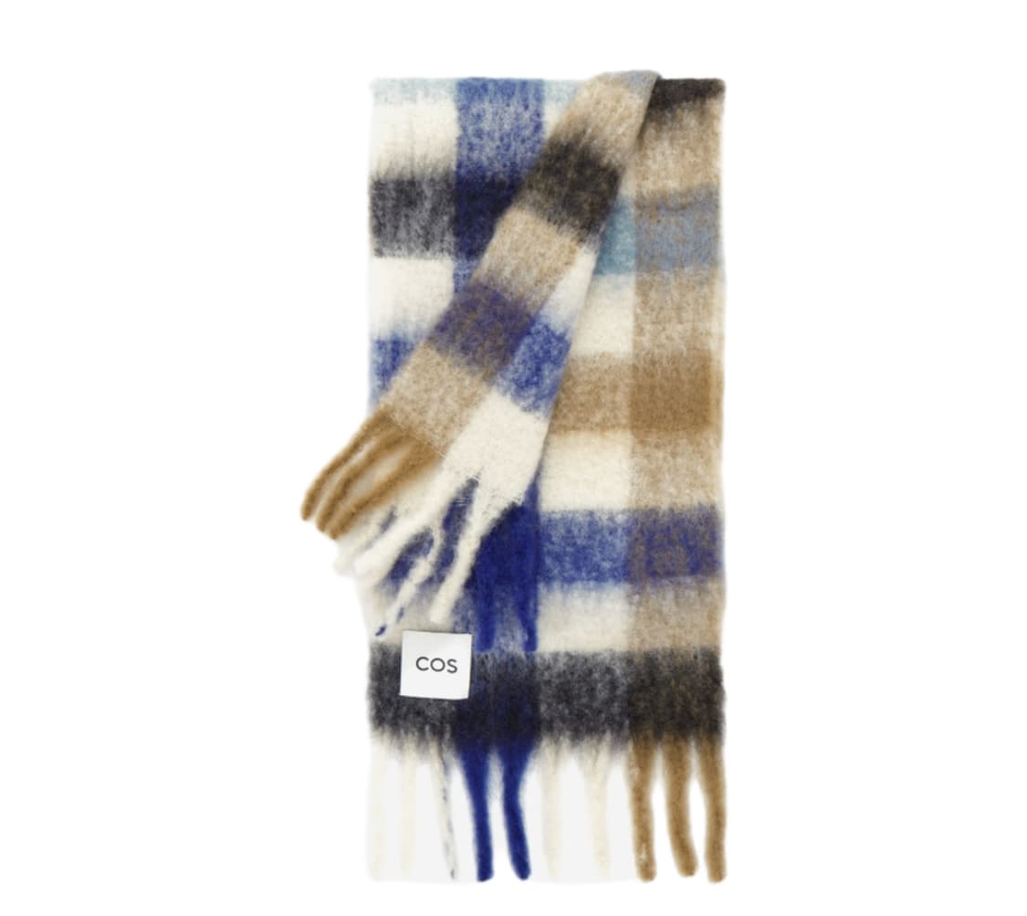 코스 오버사이즈 모헤어 머플러 블루 브라운 체크 상품이미지2