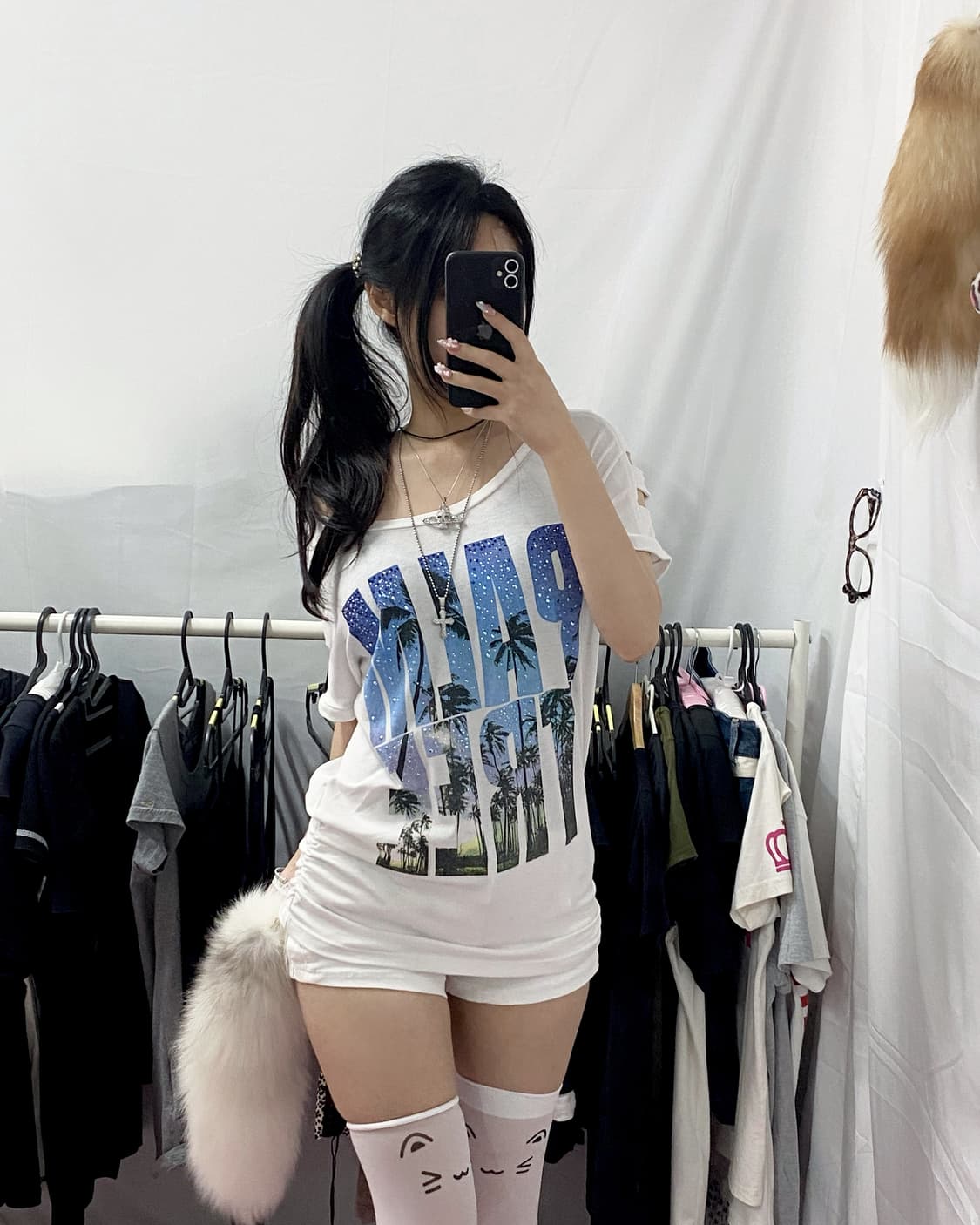 [GGPX] 갸루 하와이 큐빅 트임 반팔 상품이미지1