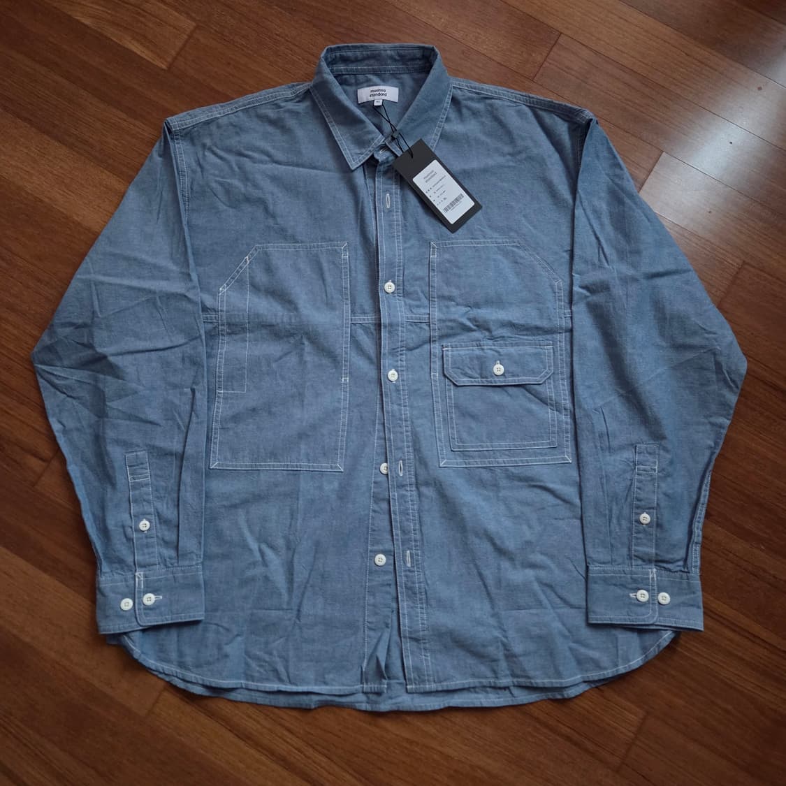 무탠다드 오버사이즈 샴브레이 유틸리티 워크 셔츠 라이트 블루 XL사이즈 상품이미지1