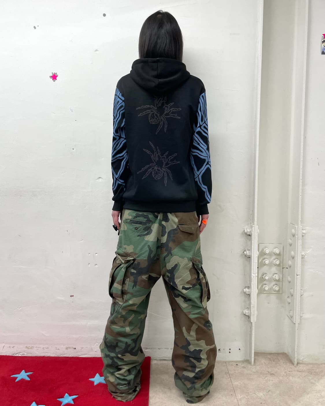 Blue spider silk orange lettering hood 상품이미지5