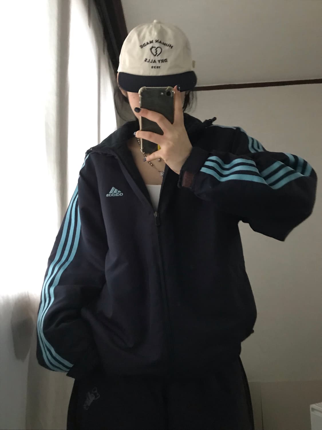 아디다스 네이비 연하늘 후드 누빔패딩 상품이미지1